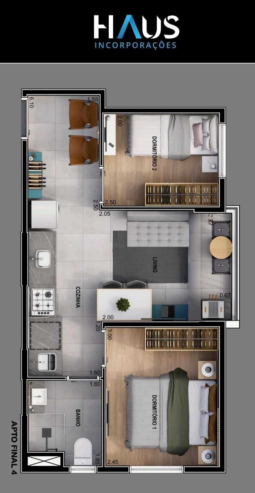 Planta - Haus Alto do Ipiranga - Apartamento à venda em São Paulo, Vila Gumercindo, com 2 quartos, 35,81m² - Meu Apartamento